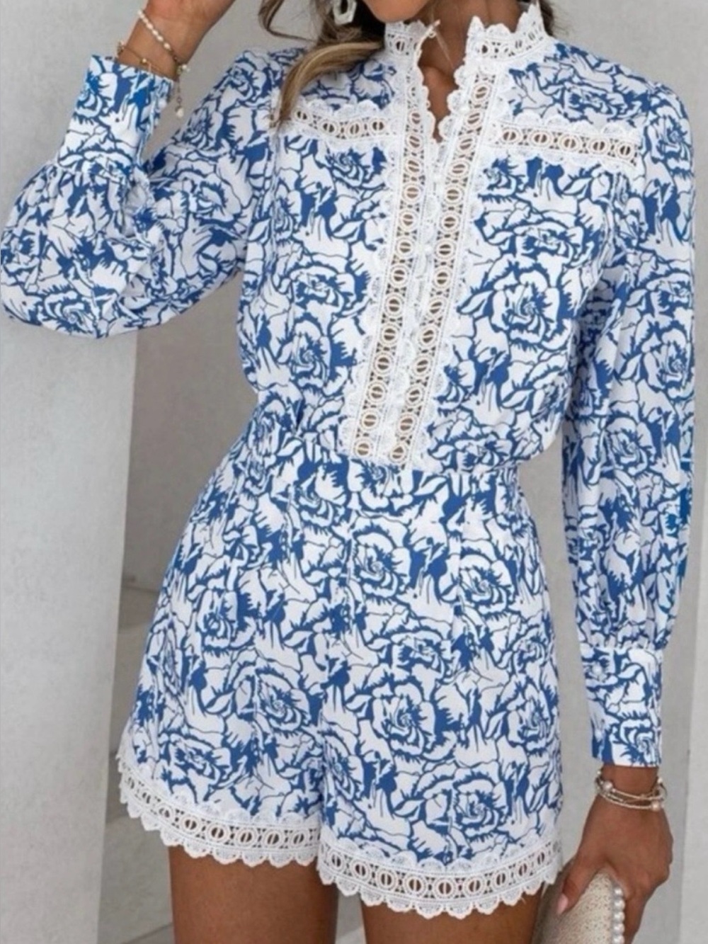 Blue & White Floral Lace-Trim Set summer 2026 Palm beach - Grand Millineal
